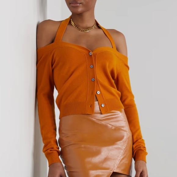 Zeynep Arcay Cashmere Cold Shoulder Halter-Neck Cardigan New With Tags - Picture 5 of 14